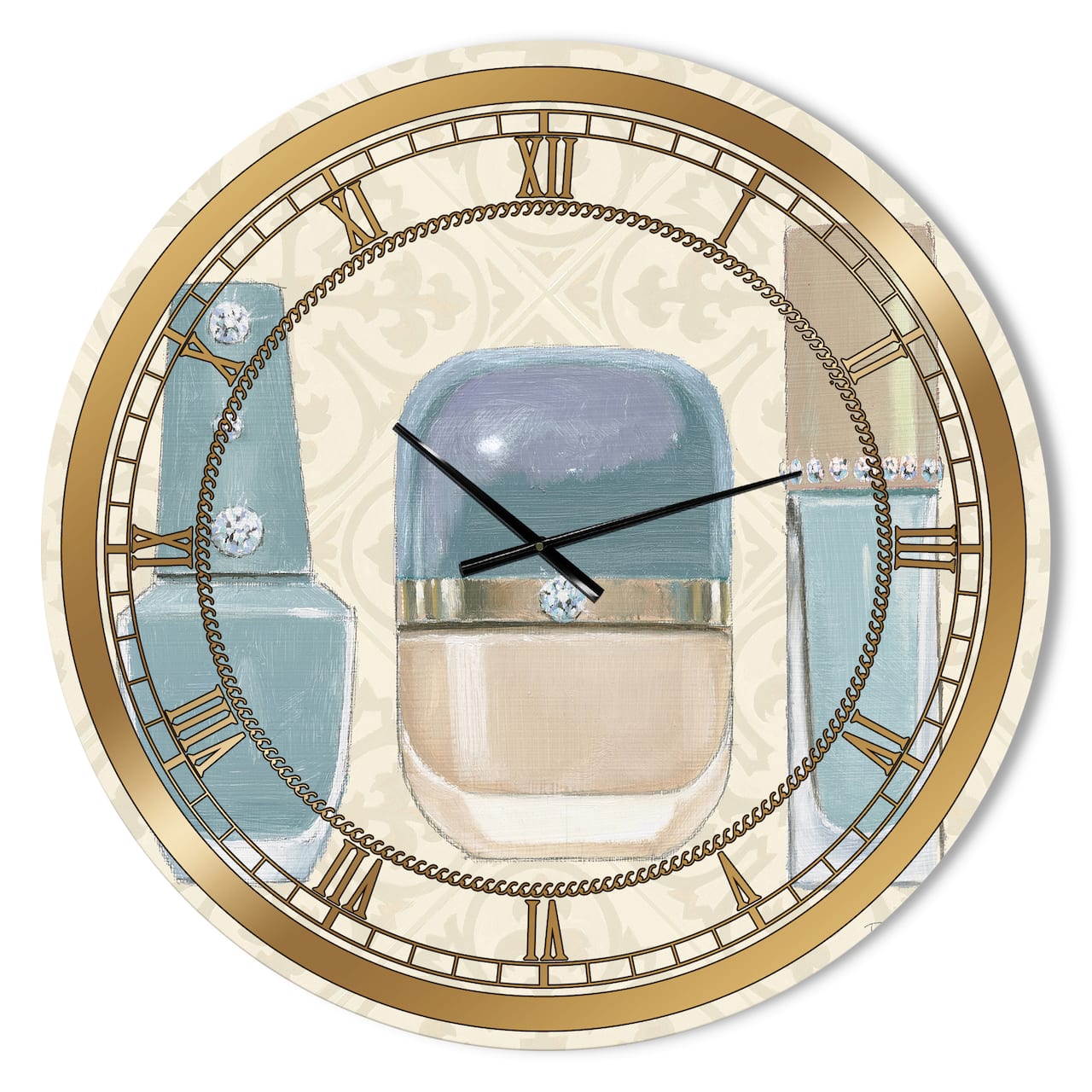 Designart 'Glam Cosmetics Blue Accessories Glam Wall Clock